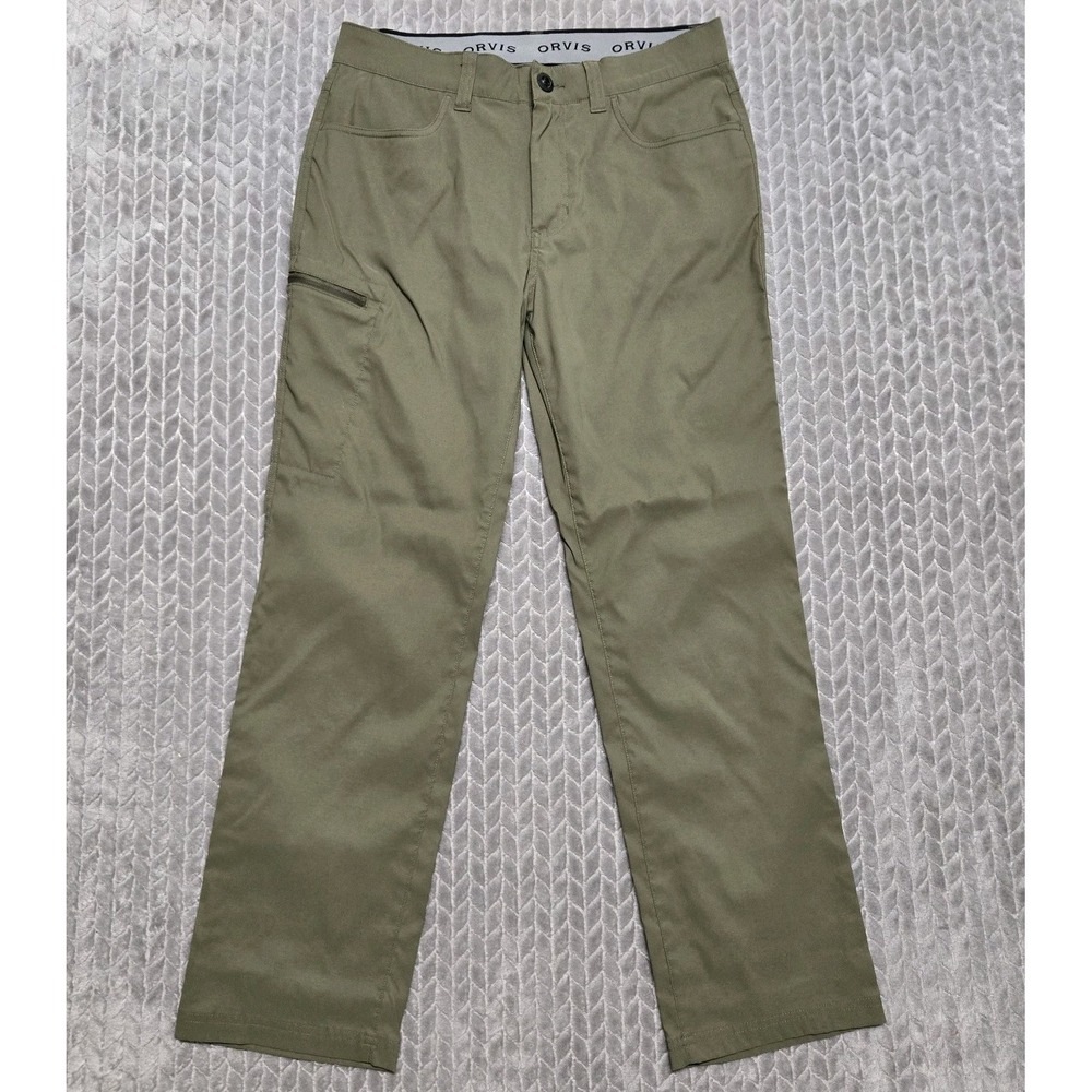 Orvis Mens Tech Pants 32x30 Army Green Water Repellent Stretch Hiking Trail Camp